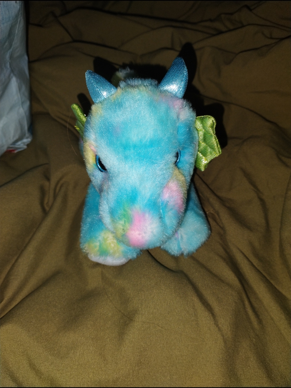 2021 Plush Rainbow Blue Dragon Stuffed Animal with Green Wings - Picture 3 of 5